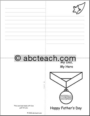 Greeting Card: Happy Father’­s Day  –  Hero Medal theme  (B&W Outline) elem