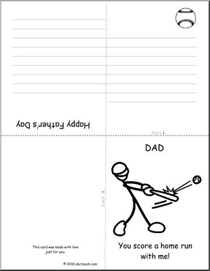 Greeting Card: Happy Father’­s Day  –  Baseball  theme  (B&W Outline) elem
