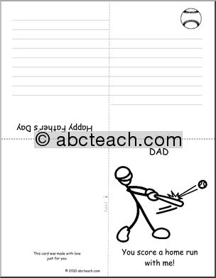 Greeting Card: Happy Father’­s Day  –  Baseball  theme  (B&W Outline) elem
