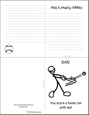 Greeting Card: Happy Father’s Day  –  Basebal theme  (B&W Outline) K-1