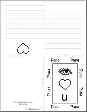 Greeting Card: Happy Father’­s Day  –  Rebus  theme “I love you, Papa!” (B&W Outline)