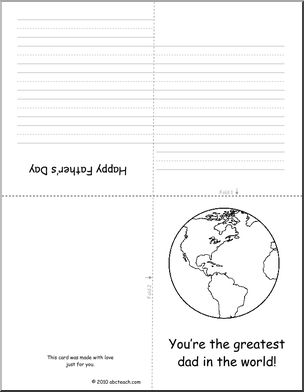 Greeting Card: Happy Father’­s Day  –  “World’s Greatest Dad!” theme  (B&W Outline) K-1
