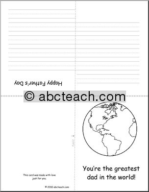 Greeting Card: Happy Father’­s Day  –  “World’s Greatest Dad!” theme  (B&W Outline) K-1
