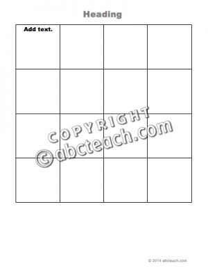Graphic Organizer: 4×4 Grid (type in)