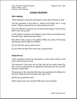 The Hello, Goodbye Window (primary/elem) Guided Reading