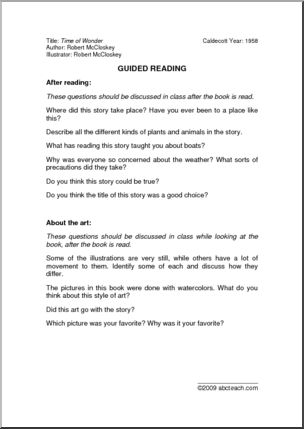 Time of Wonder (primary) Guided Reading