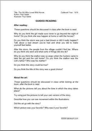 The Girl Who Loved Wild Horses (primary) Guided Reading