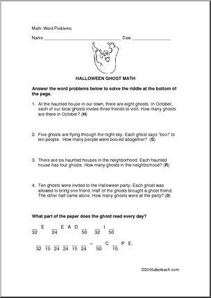 Word Problems- Ghosts (elementary)