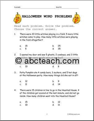 Word Problems: Halloween theme (primary/elem)
