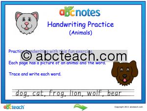 Interactive: Notebook: Animals: Basic Handwriting Practice