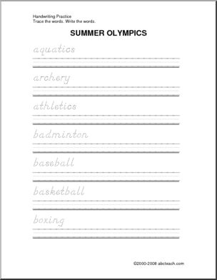 Handwriting Practice: Summer Olympics (DN-style font)