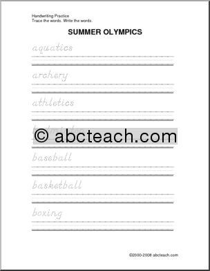 Handwriting Practice: Summer Olympics (DN-style font)