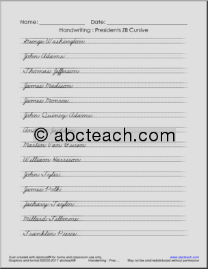 Handwriting: Cursive – List of U.S. Presidents (ZB-Style Font)