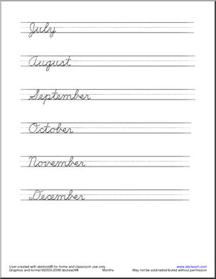 Handwriting Practice: Months (DN-style font, cursive) – Abcteach