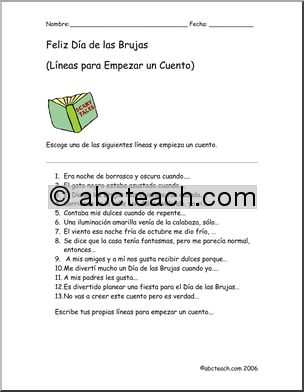 Spanish:  Spanish 1 – Escritura: Una cuento de Halloween. Ideas para empezar. (secundaria)