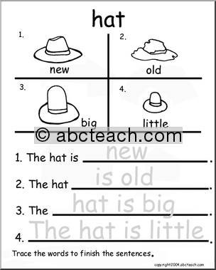 Beginning Writing Practice, Set 8- trace (hat)