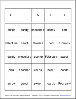 Bingo: Valentine’s Day – HEART