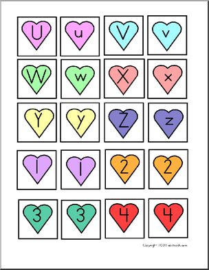 Matching Game: Hearts Set 3 ( Uu-Zz, 1-4)