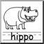 Clip Art: Basic Words: Hippo B&W (poster)