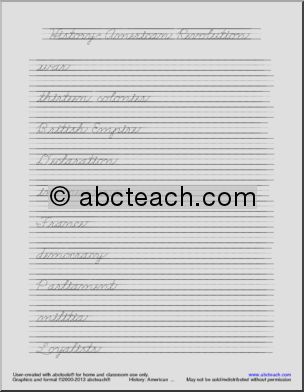 Handwriting Practice: American Revolution – Cursive (DN-Style Font)