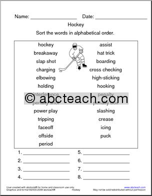 Hockey Terminology ABC Order