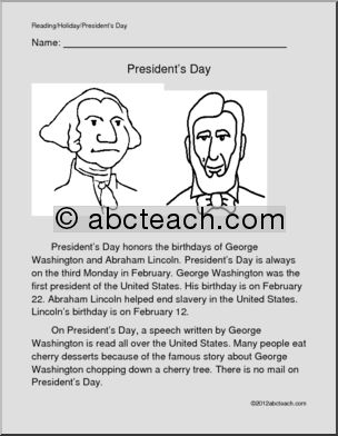Color and Read: President’s Day (primary)