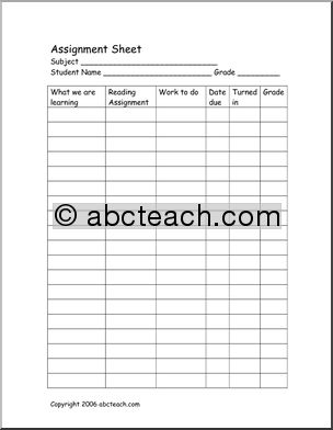 Assignment Sheet (homeschool)