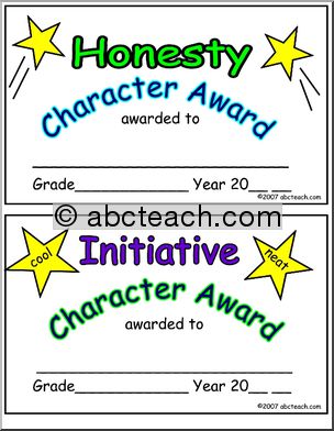 Certificate: Character Ed. – Honesty, Initiative