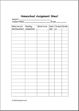 Assignment Sheet: Homeschool – by subject