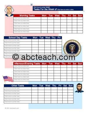 Chart: Homeschool Type-In Daily Tasks President’s Day