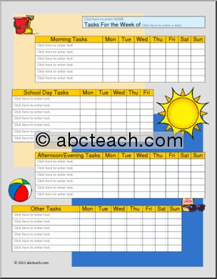 Chart: Homeschool Type-in Daily Tasks Summer Theme