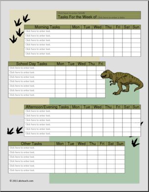 Chart: Homeschool Type-in Daily Tasks T-Rex Theme
