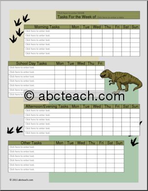 Chart: Homeschool Type-in Daily Tasks T-Rex Theme