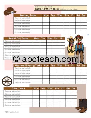 Chart: Homeschool Type-in Daily Tasks Western Theme