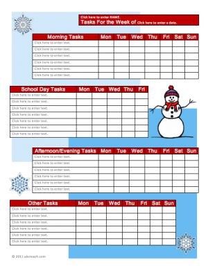 Chart: Homeschool Type-in Daily Tasks Winter Theme