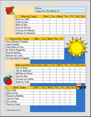 Chart: Homeschool Daily Tasks Summer Theme