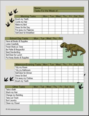 Chart: Homeschool Daily Tasks T-Rex Theme