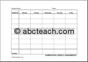 Assignment Sheet: Homeschool – weekly