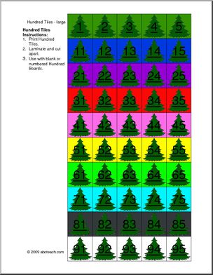 Hundred Board Tiles – Christmas Trees (color)