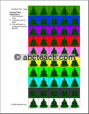 Hundred Board Tiles – Christmas Trees (color)