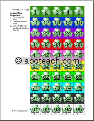 Hundred Tiles: Shamrock Numbered Tiles (color) (k-1)