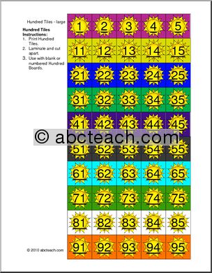 Summer Sun Counting Tiles (color) (k-1) Hundred Board Tiles