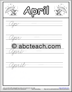 Handwriting Packet: April – ZB-Style Font Cursive