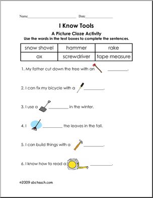Picture Cloze – Tools (elem)’ Worksheet