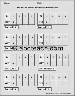 Addition and Subtraction (2nd-3rd grade) In and Out Boxes