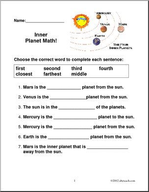 Worksheets: Inner Planet Math (elem/ upper elem) | Abcteach