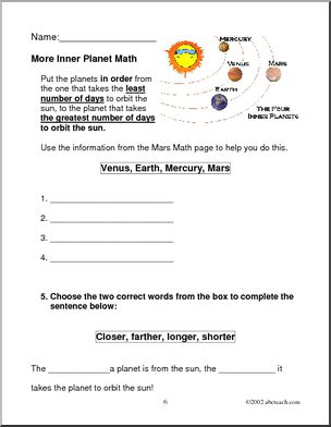 inner planets worksheets crossword puzzels