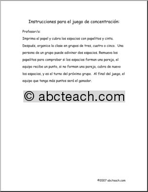 Spanish: Instrucciones para el juego de concentracion: Imperfecto (secundaria)