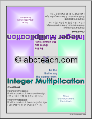 Math Game: Integer Multiplication Card Mat (2-player)
