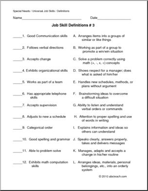 Special Needs: Job Skills Definitions 3 (secondary/adult)